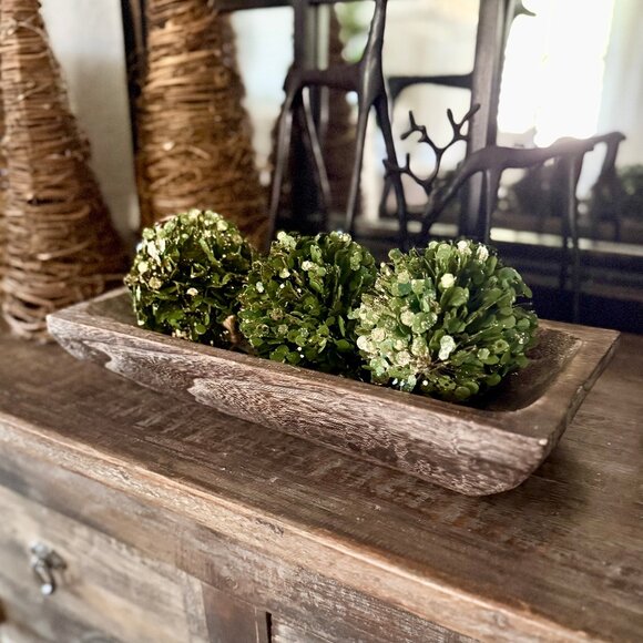 Set/6 Glitter Faux Boxwood Ball Ornaments - Picture 2 of 6